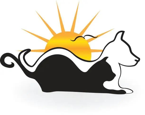 Vector illustration of Cat dog and birds silhouettes icon.