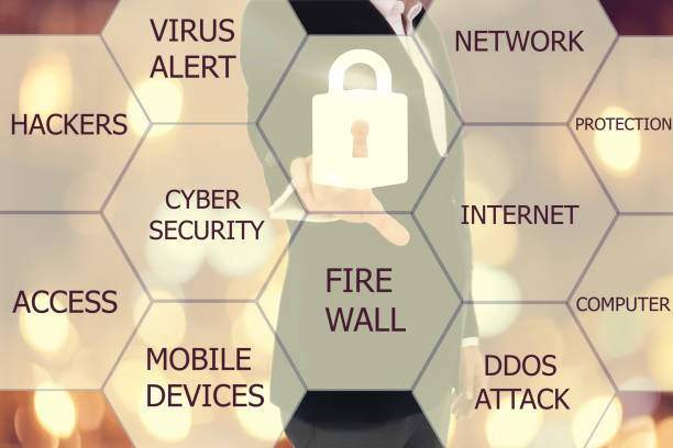 istock Shield with keyhole security business concept teamwork icon virtual hexagon screen. Safety internet technology. 692301392