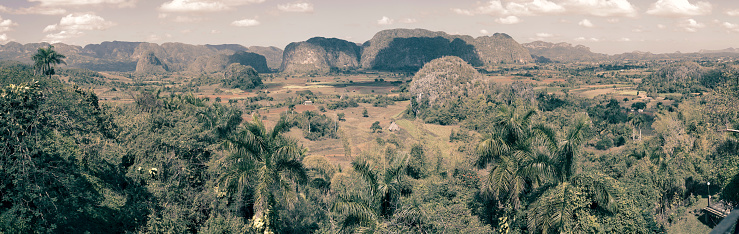 Panoramic view on Vinales Valley. Cuba. Toning
