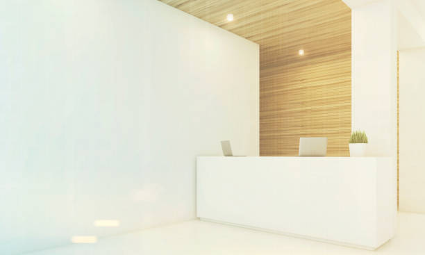 istock Light wooden reception, armchair, side, toned 692310204
