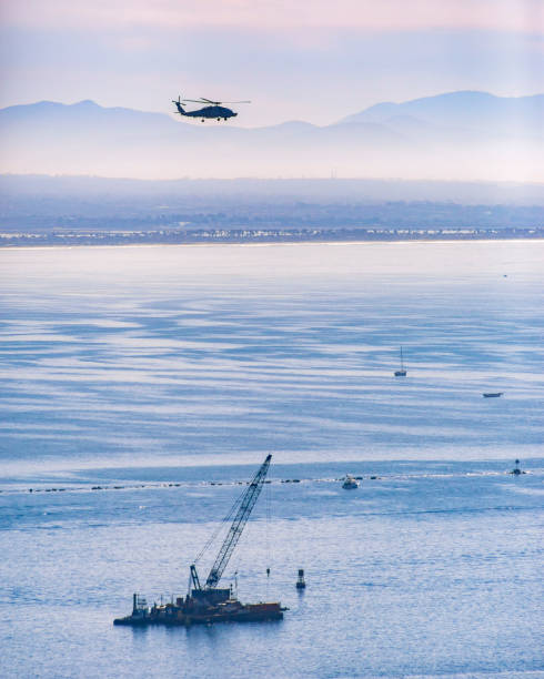 istock Helicopter over San Diego and oil rig 692319364