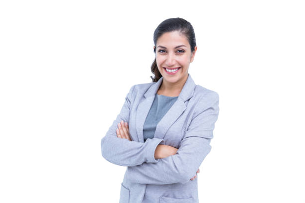 istock Businesswoman smiling on a white background 692322214