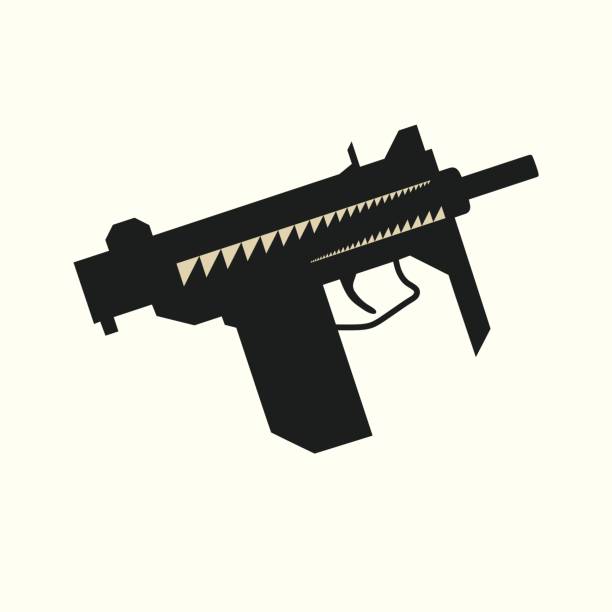 Sub-machine gun silhouette vector art illustration