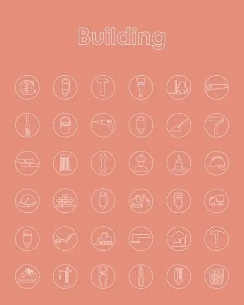 Vector illustration of Set of building simple icons
