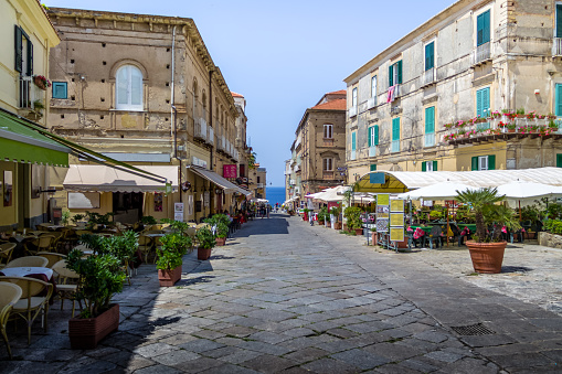 Buildings and restaurants in downtown Tropea - Tropea, Calabria, Italy