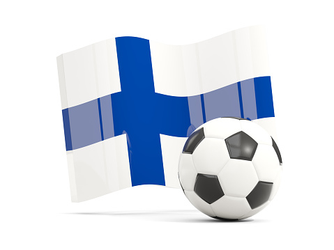 Football with waving flag of finland isolated on white. 3D illustration