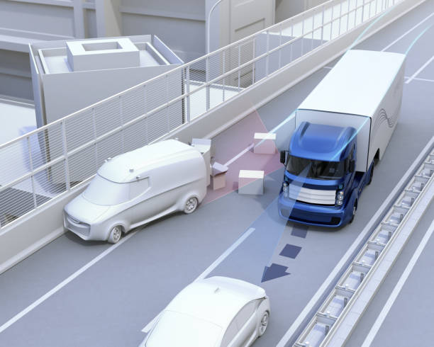 a truck is seen on a highway