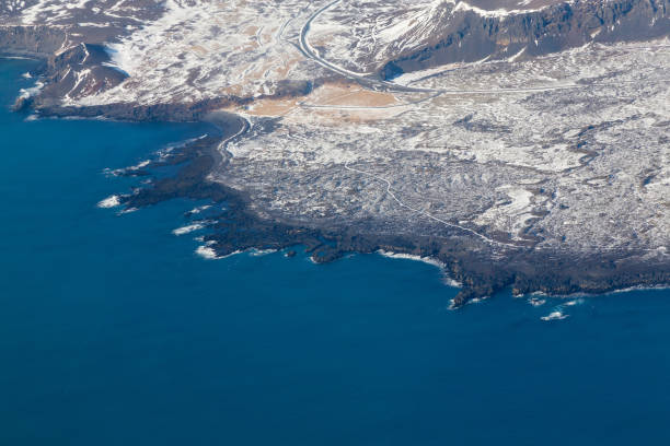 Top view, Iceland seacoast during winter season