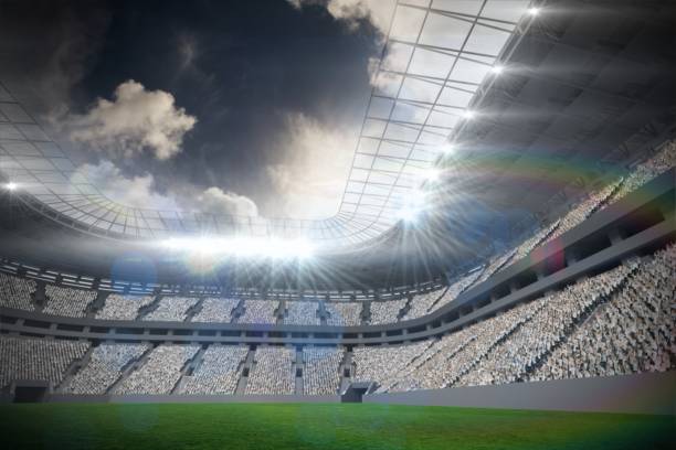 istock Football stadium with fans in white 692371114