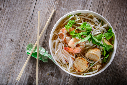 Seafood Pho with shrimp and fish cake