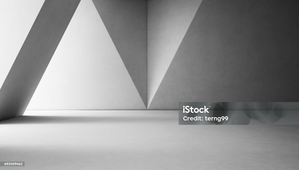 Abstrait design d’intérieur de la salle d’exposition moderne avec sol en béton blanc vide et fond de mur gris - Photo de Architecture libre de droits