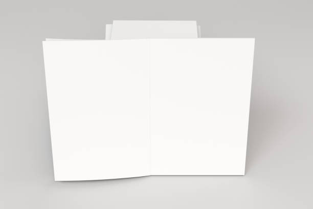 istock Stack of blank white closed and one open brochure mock-up on white background 692413412