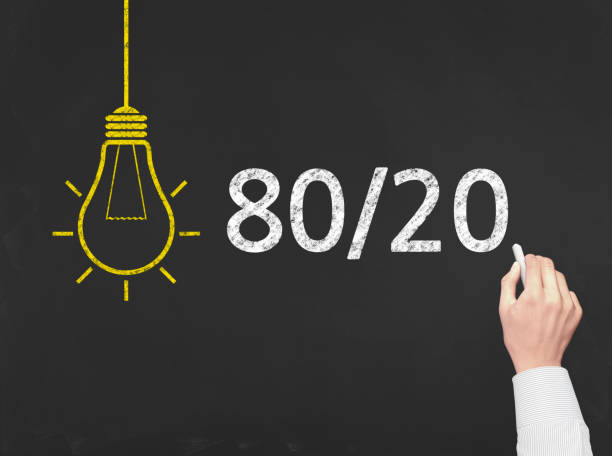 80/20 (pareto's law) - business chalkboard background - 8020 imagens e fotografias de stock