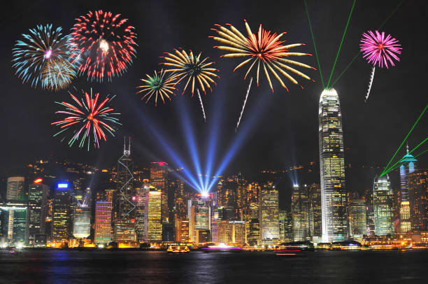istock fireworks at victoria harbour, Hong Kong 692429386