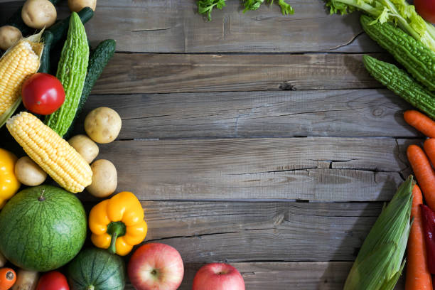 istock Fresh fruit and vegetable / food background 692435302