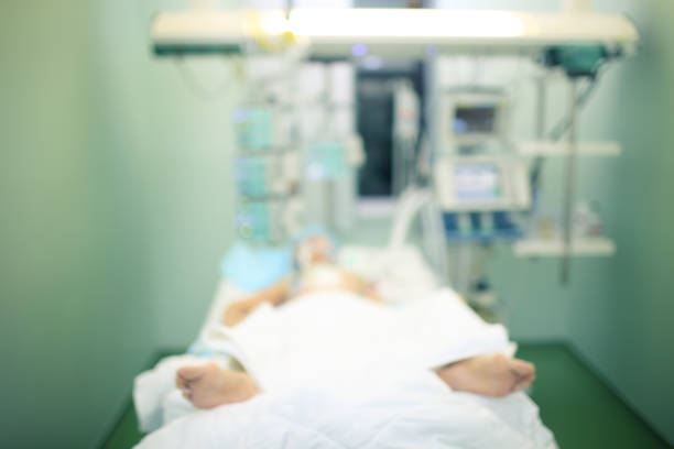 abstract background of patient on recovery bed in hospital with double exposure of DNA strain and flare
