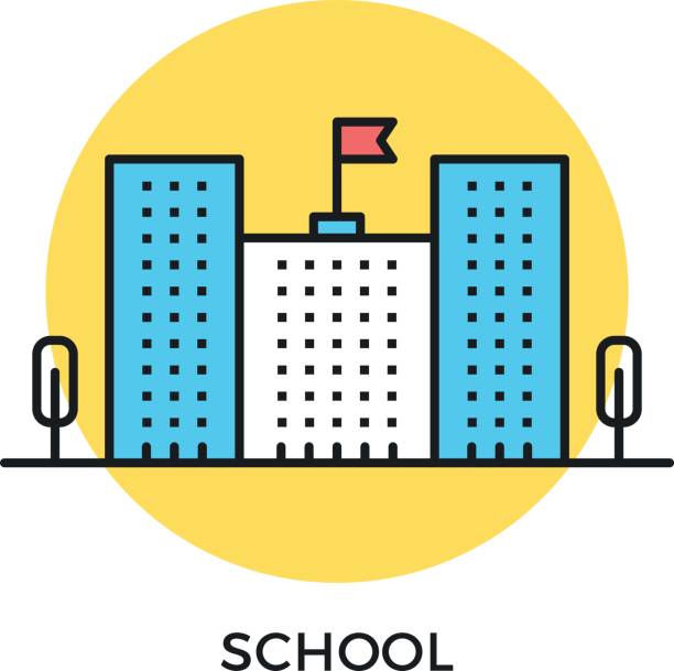 School icon. School building with flag and trees. Modern flat design thin line concept. Vector icon School icon. School building with flag and trees. Modern flat design thin line concept. Vector icon isolated on white background high school enrollment stock illustrations