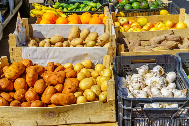 istock Fresh vegetables on market stall 692459344