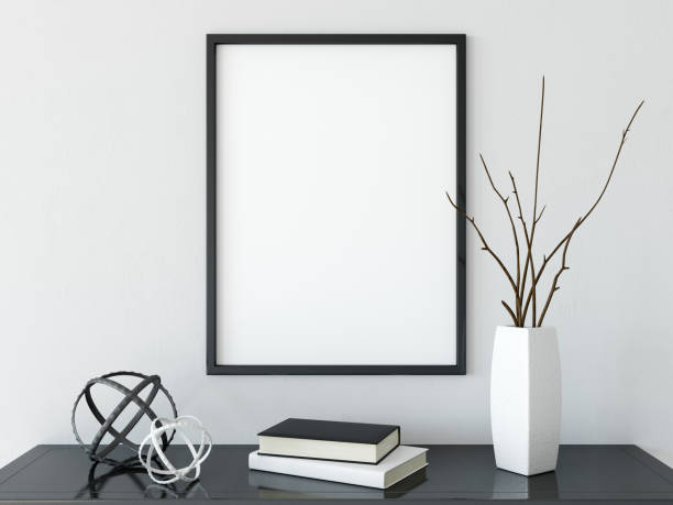 istock mock up posters in living room interior. Interior scandinavian style. 3d rendering, 3d illustration 692482882