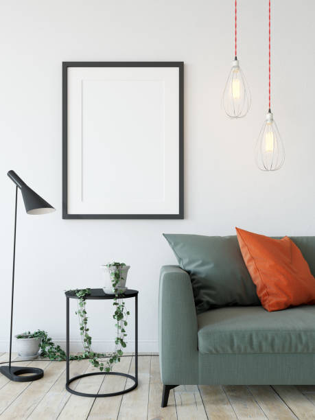 istock mock up posters in living room interior. Interior scandinavian style. 3d rendering, 3d illustration 692482904