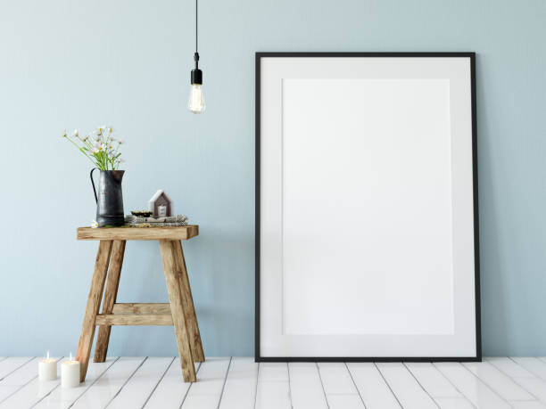 istock mock up posters in living room interior. Interior scandinavian style. 3d rendering, 3d illustration 692482934