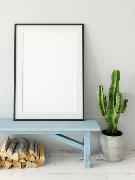 mock up posters in living room interior. Interior scandinavian style. 3d rendering, 3d illustration