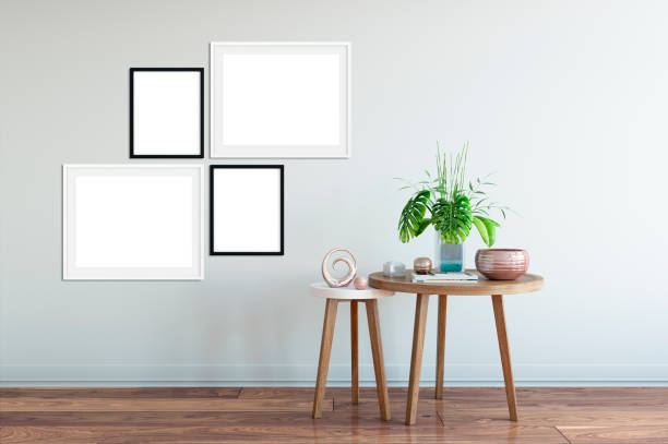 istock mock up posters in living room interior. Interior scandinavian style. 3d rendering, 3d illustration 692483386