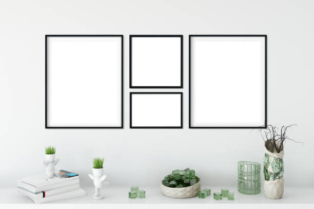 istock mock up posters in living room interior. Interior scandinavian style. 3d rendering, 3d illustration 692483410