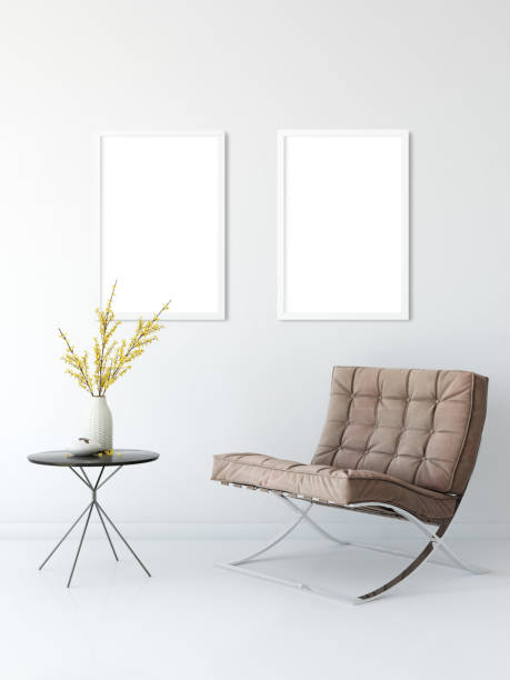 istock mock up posters in living room interior. Interior scandinavian style. 3d rendering, 3d illustration 692483432