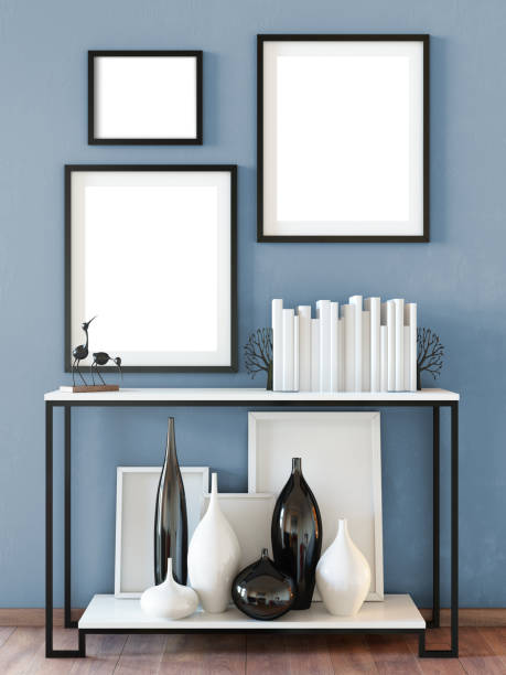 istock mock up posters in living room interior. Interior scandinavian style. 3d rendering, 3d illustration 692483466