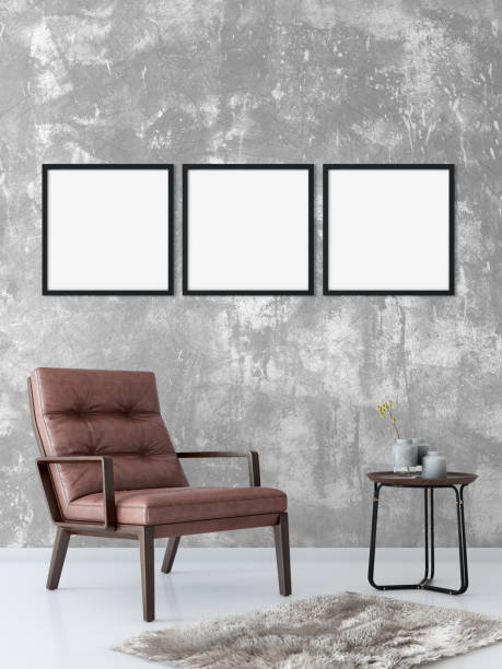 istock mock up posters in living room interior. Interior scandinavian style. 3d rendering, 3d illustration 692483476