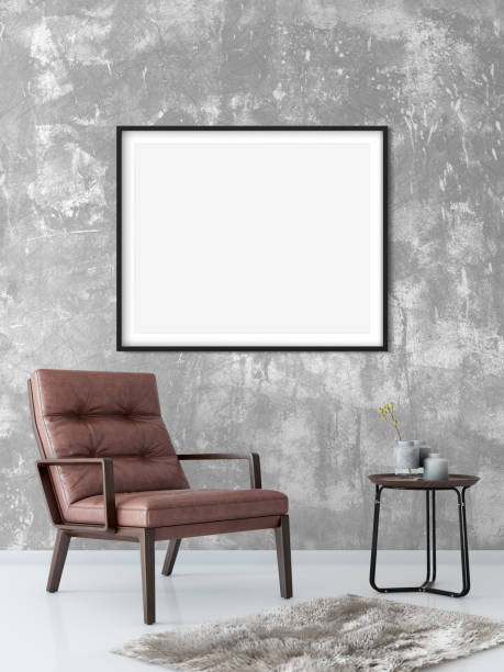 istock mock up posters in living room interior. Interior scandinavian style. 3d rendering, 3d illustration 692483508