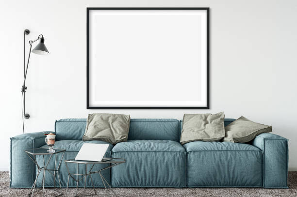 istock mock up posters in living room interior. Interior scandinavian style. 3d rendering, 3d illustration 692483510