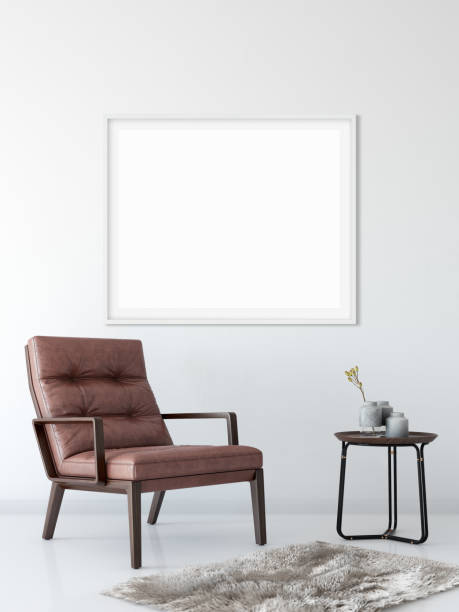 istock mock up posters in living room interior. Interior scandinavian style. 3d rendering, 3d illustration 692483518