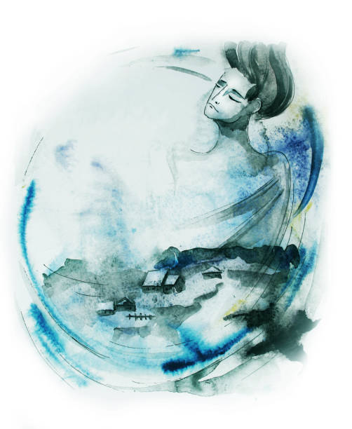 istock Snowy winter fantasy, hand drawing watercolor illustration 692489386