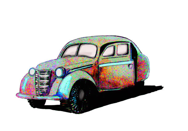 istock Retro colorful car, hand drawn watercolor illustration 692489570