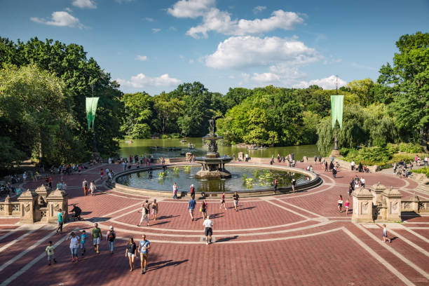 Central Park in New York City. Bethesda Terrace and Bethesda Fountain.  Editorial Image - Image of center, empty: 178120710