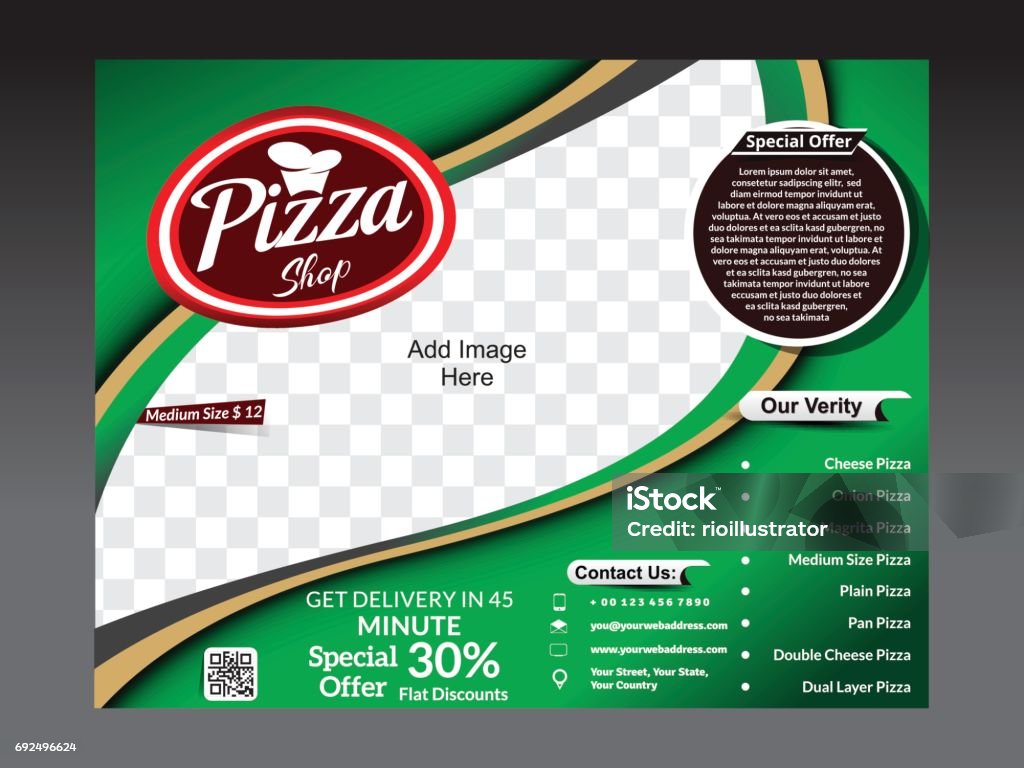 tri fold pizza store flyer template vector illustration Flyer - Leaflet stock vector