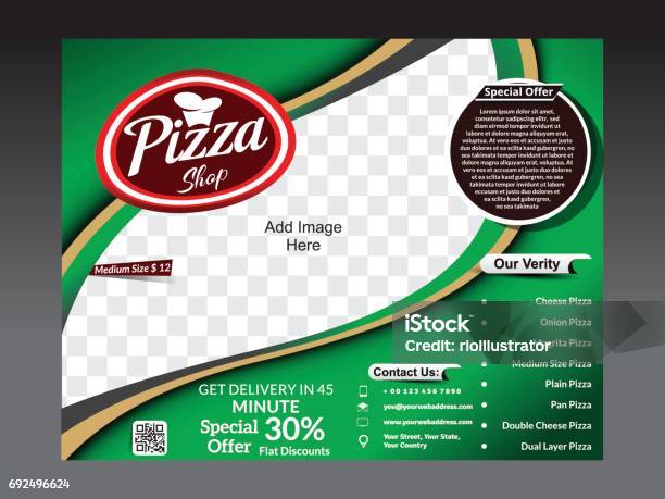 Tri Fold Pizza Store Flyer Template Vector Illustration Stock Illustration - Download Image Now