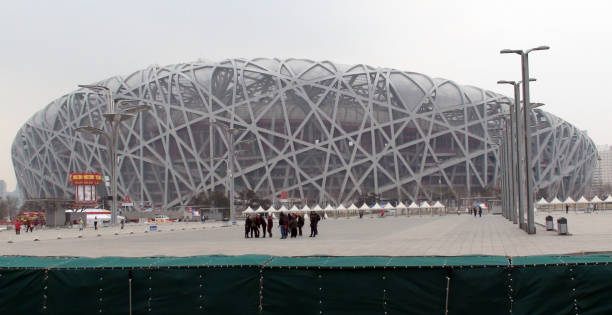 beijing nationalen olympischen stadion gebäudehülle in china.east asien - winter olympic games stock-fotos und bilder