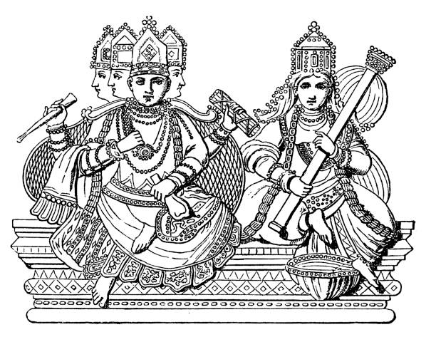 Brahma and Saraswati Illustration of a Brahma and Saraswati brahma illustrations stock illustrations