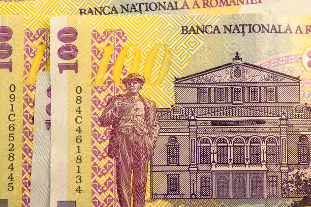 istock Close up Romanian currency note, LEI or LEU, Romania 692526480