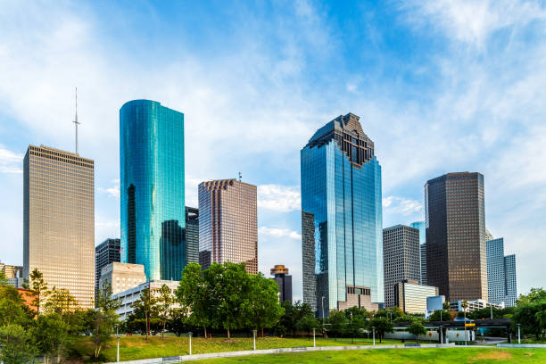 istock skyline of Houston with creek and park 692530632