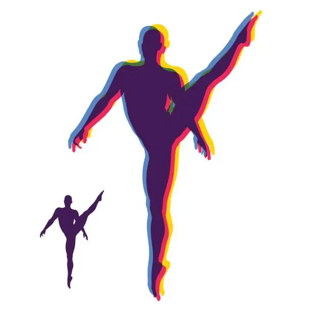 Vector illustration of Silhouette of a Dancer. Gymnast. Man is Posing and Dancing. Sport Symbol. Ballerina standing on tiptoe. Design Element. Vector.