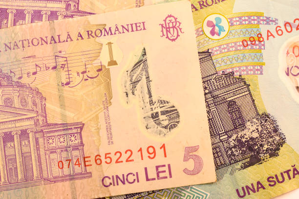istock Close up Romanian currency note, LEI or LEU, Romania 692563666