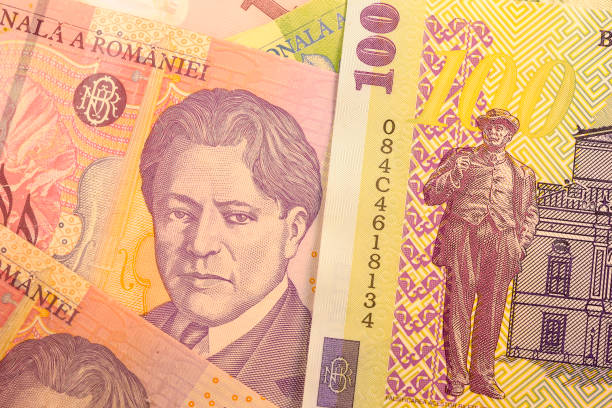 istock Close up Romanian currency note, LEI or LEU, Romania 692576346