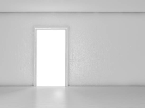 istock Open door in a room with the outgoing light. 3D rendering 692576780