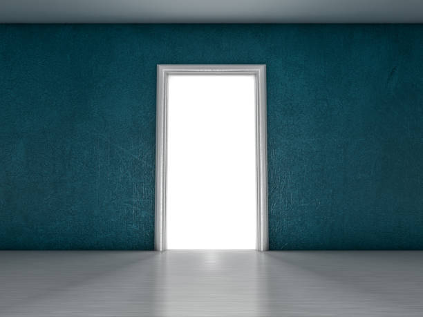 istock Open door in a room with the outgoing light. 3D rendering 692576784