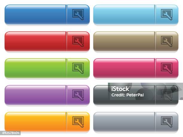 Screen Settings Icons On Color Glossy Rectangular Menu Butt Stock Illustration - Download Image Now