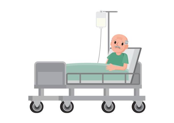 Senior Male Patient Resting In Hospital Stock Illustration - Download Image  Now - Bed - Furniture, Hospital, Senior Men - iStock